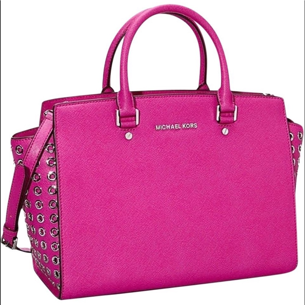 MICHAEL KORS PINK SELMA SAFFIANO LEATHER  SATCHEL